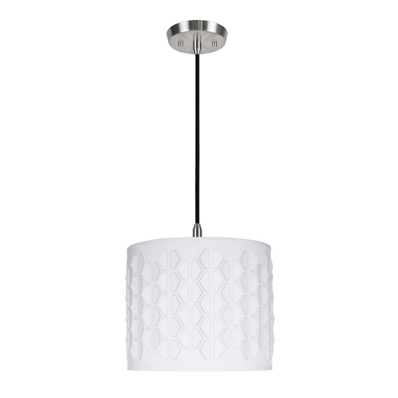 # 79241-11 One-Light Hanging Pendant Ceiling Light with Transitional Drum Laser Cut Fabric Lamp Shade, Off White, 12