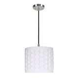 # 79241-11 One-Light Hanging Pendant Ceiling Light with Transitional Drum Laser Cut Fabric Lamp Shade, Off White, 12" width