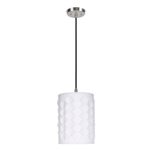 # 79222-11 One-Light Hanging Pendant Ceiling Light with Transitional Drum Laser Cut Fabric Lamp Shade, Off White, 8" width