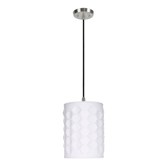 # 79222-11 One-Light Hanging Pendant Ceiling Light with Transitional Drum Laser Cut Fabric Lamp Shade, Off White, 8
