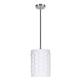 # 79222-11 One-Light Hanging Pendant Ceiling Light with Transitional Drum Laser Cut Fabric Lamp Shade, Off White, 8" width