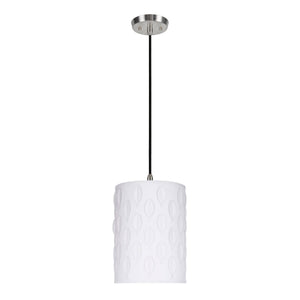 # 79221-11 One-Light Hanging Pendant Ceiling Light with Transitional Drum Laser Cut Fabric Lamp Shade, Off White, 8" width