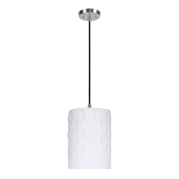 # 79221-11 One-Light Hanging Pendant Ceiling Light with Transitional Drum Laser Cut Fabric Lamp Shade, Off White, 8