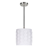 # 79201-11 One-Light Hanging Pendant Ceiling Light with Transitional Drum Laser Cut Fabric Lamp Shade, Off White, 8" width
