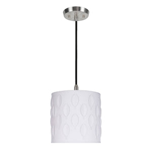 # 79200-11 One-Light Hanging Pendant Ceiling Light with Transitional Drum Laser Cut Fabric Lamp Shade, Off White, 8" width