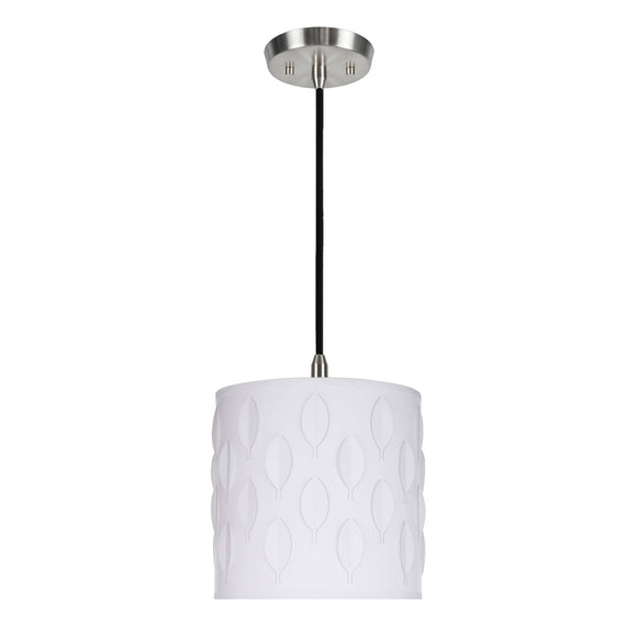 # 79200-11 One-Light Hanging Pendant Ceiling Light with Transitional Drum Laser Cut Fabric Lamp Shade, Off White, 8