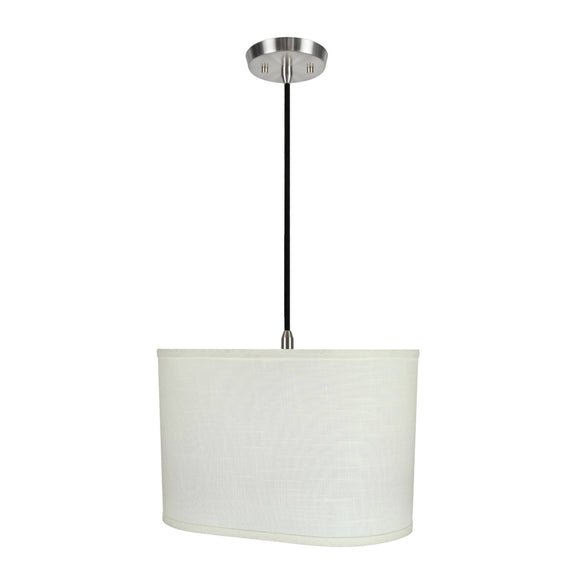 # 77051-11 One-Light Hanging Pendant Ceiling Light with Transitional Oval Hardback Fabric Lamp Shade, Off White, 16-1/2