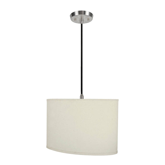 # 77041-11 One-Light Hanging Pendant Ceiling Light with Transitional Oval Hardback Fabric Lamp Shade, Off White, 16-1/2