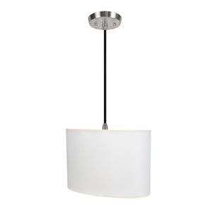# 77021-11 One-Light Hanging Pendant Ceiling Light with Transitional Oval Hardback Fabric Lamp Shade, Off White, 15-1/2" width