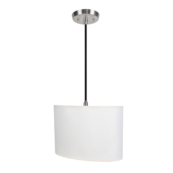 # 77021-11 One-Light Hanging Pendant Ceiling Light with Transitional Oval Hardback Fabric Lamp Shade, Off White, 15-1/2