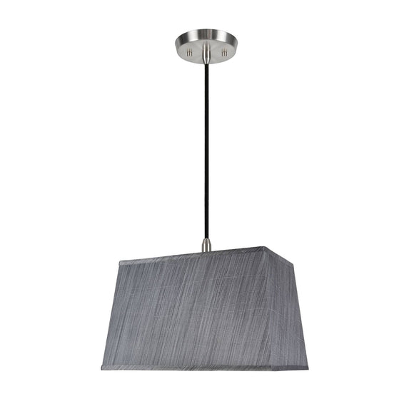 # 76022-11 One-Light Hanging Pendant Ceiling Light with Transitional Rectangular Hardback Fabric Lamp Shade, Grey & Black, 16