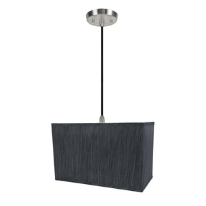 # 76003-11 One-Light Hanging Pendant Ceiling Light with Transitional Rectangular Hardback Fabric Lamp Shade, Grey & Black, 16" width