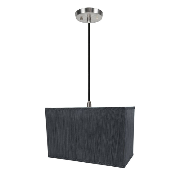 # 76003-11 One-Light Hanging Pendant Ceiling Light with Transitional Rectangular Hardback Fabric Lamp Shade, Grey & Black, 16