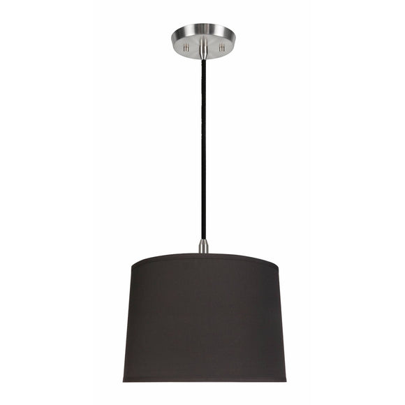 # 72222-11 One-Light Hanging Pendant Ceiling Light with Transitional Hardback Empire Fabric Lamp Shade, Black, 12