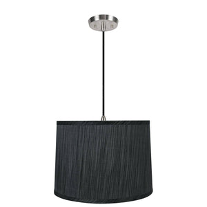 # 72223-11 One-Light Hanging Pendant Ceiling Light with Transitional Hardback Empire Fabric Lamp Shade, Grey & Black, 12" width