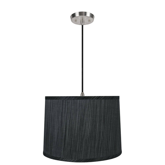 # 72223-11 One-Light Hanging Pendant Ceiling Light with Transitional Hardback Empire Fabric Lamp Shade, Grey & Black, 12