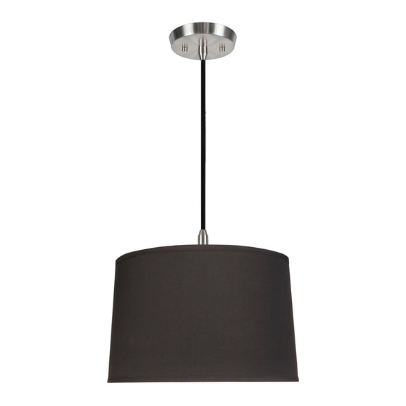 # 72242-11 One-Light Hanging Pendant Ceiling Light with Transitional Hardback Empire Fabric Lamp Shade, Black, 14