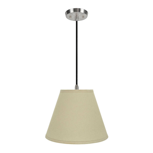 # 72289-11 One-Light Hanging Pendant Ceiling Light with Transitional Hardback Empire Fabric Lamp Shade, Beige, 14