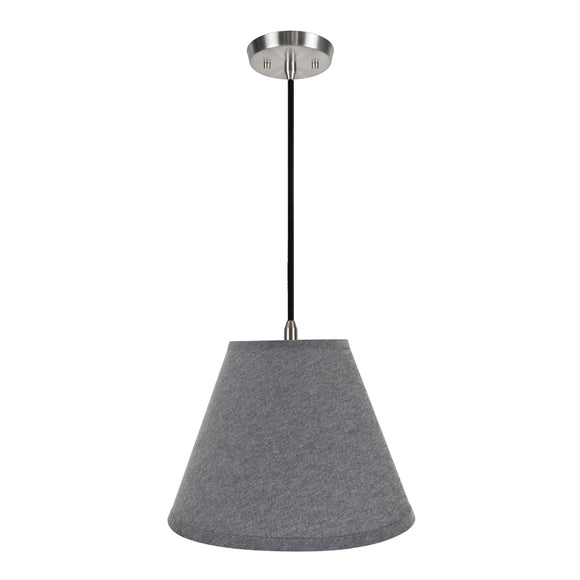 # 72292-11 One-Light Hanging Pendant Ceiling Light with Transitional Hardback Empire Fabric Lamp Shade, Grey, 14