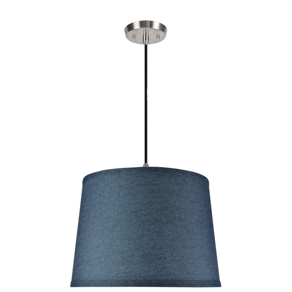 # 72306-11 One-Light Hanging Pendant Ceiling Light with Transitional Hardback Empire Fabric Lamp Shade, Washing Blue, 14