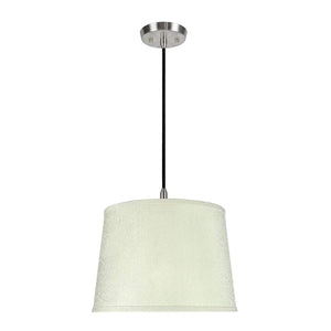 # 72308-11 One-Light Hanging Pendant Ceiling Light with Transitional Hardback Empire Fabric Lamp Shade, Off White, 14" width