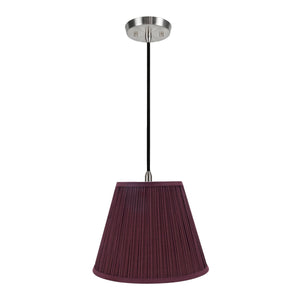 # 73052-11 One-Light Hanging Pendant Ceiling Light with Transitional Pleated Shade, Burgundy, 13" width
