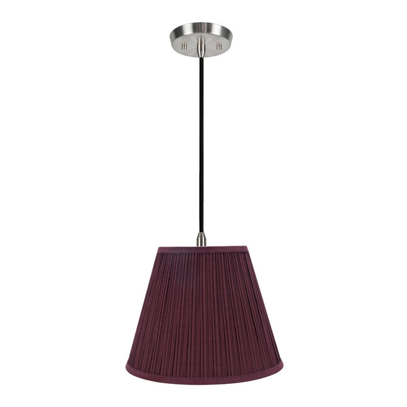 # 73052-11 One-Light Hanging Pendant Ceiling Light with Transitional Pleated Shade, Burgundy, 13