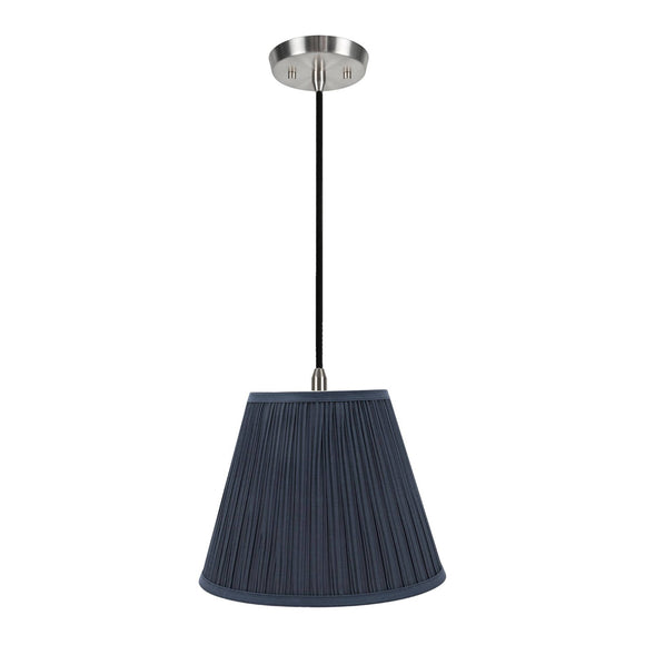# 73051-11 One-Light Hanging Pendant Ceiling Light with Transitional Pleated Shade, Dark Blue, 13