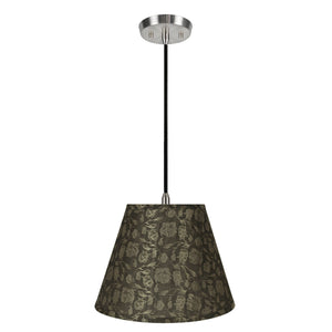# 72686-11 One-Light Hanging Pendant Ceiling Light with Transitional Hardback Empire Fabric Lamp Shade, Light Brown, 13" width