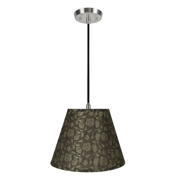 # 72686-11 One-Light Hanging Pendant Ceiling Light with Transitional Hardback Empire Fabric Lamp Shade, Light Brown, 13