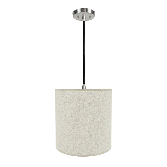 # 72531-11 One-Light Hanging Pendant Ceiling Light with Transitional Hardback Empire Fabric Lamp Shade, Beige, 15