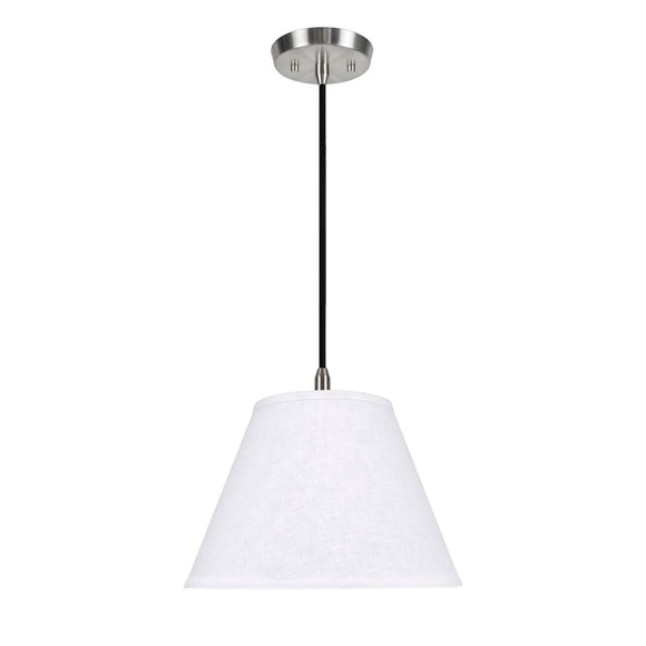# 72366-11 One-Light Hanging Pendant Ceiling Light with Transitional Hardback Empire Fabric Lamp Shade, White, 14