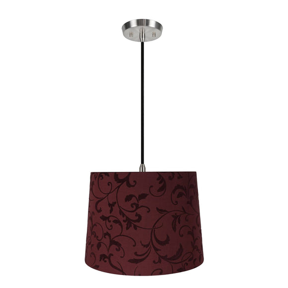 # 72325-11 One-Light Hanging Pendant Ceiling Light with Transitional Hardback Empire Fabric Lamp Shade, Red, 14
