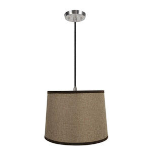 # 72324-11 One-Light Hanging Pendant Ceiling Light with Transitional Hardback Empire Fabric Lamp Shade, White, 14" width