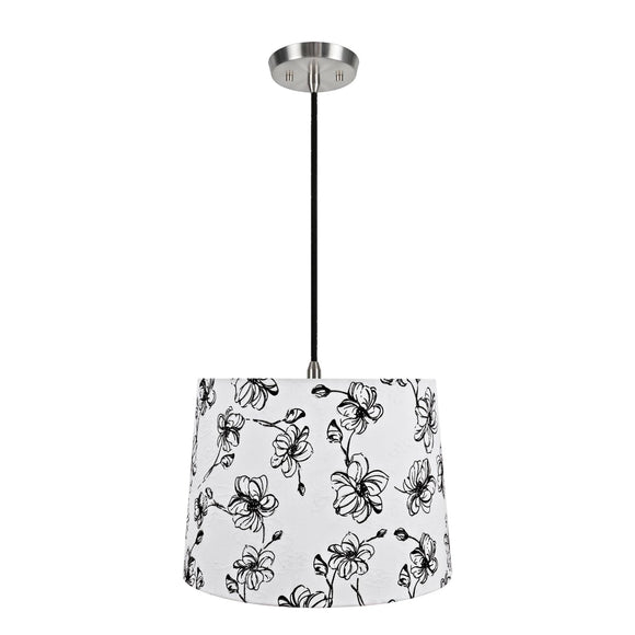 # 72323-11 One-Light Hanging Pendant Ceiling Light with Transitional Hardback Empire Fabric Lamp Shade, White, 14