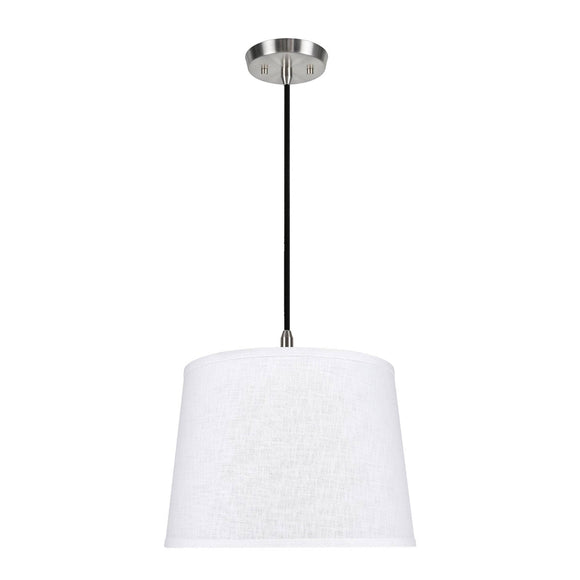# 72309-11 One-Light Hanging Pendant Ceiling Light with Transitional Hardback Empire Fabric Lamp Shade, White, 14