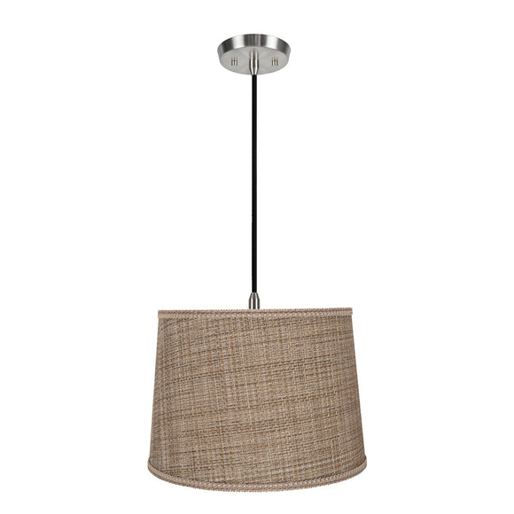 # 72310-11 One-Light Hanging Pendant Ceiling Light with Transitional Hardback Empire Fabric Lamp Shade, Brown Tweed, 14