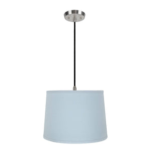 # 72311-11 One-Light Hanging Pendant Ceiling Light with Transitional Hardback Empire Fabric Lamp Shade, Light Blue, 14" width