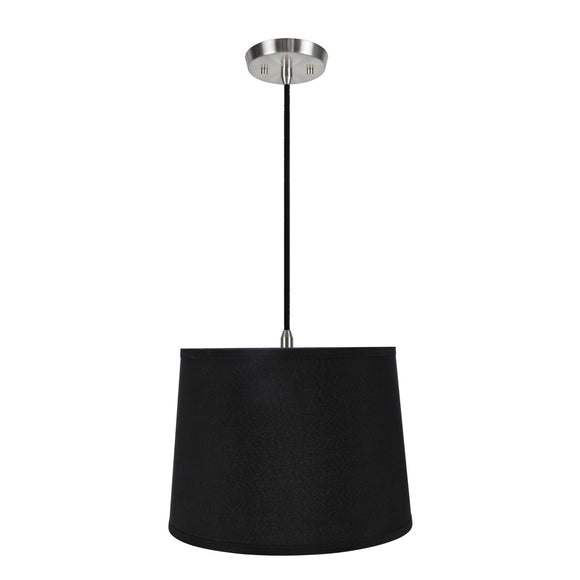 # 72312-11 One-Light Hanging Pendant Ceiling Light with Transitional Hardback Empire Fabric Lamp Shade, Black, 14
