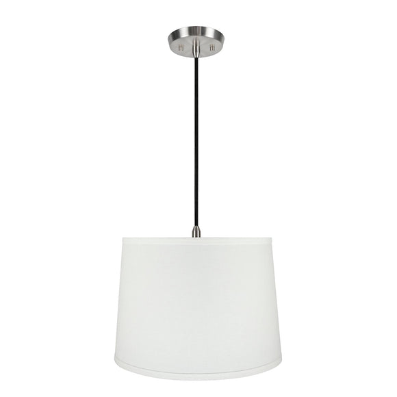 # 72317-11 One-Light Hanging Pendant Ceiling Light with Transitional Hardback Empire Fabric Lamp Shade, White, 14