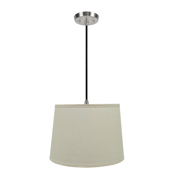 # 72319-11 One-Light Hanging Pendant Ceiling Light with Transitional Hardback Empire Fabric Lamp Shade, Off White, 14