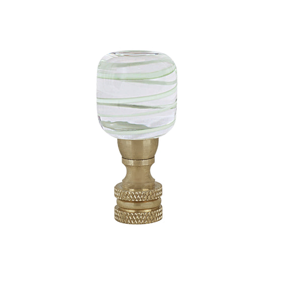 # 24024-11, Clear with Light Green Line Glass Lamp Finial in Copper, 2