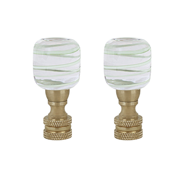 # 24024-12, Clear with Light Green Line Glass Lamp Finial in Copper, 2