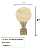 # 24027-11, Milky with Tangerine Grain Glass Lamp Finial in Copper, 2" Tall