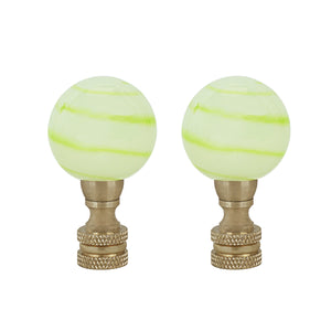 # 24027-22, Light Green with Green Grain Glass Lamp Finial in Copper, 2" Tall, 2 Pack