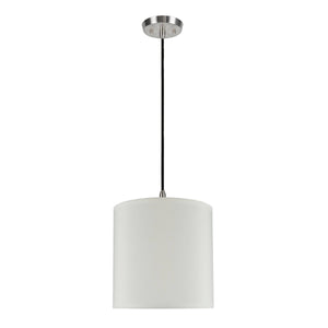 # 71003  One-Light Hanging Pendant Ceiling Light with Transitional Hardback Drum Fabric Lamp Shade, Butter Creme, 8" W