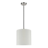 # 71003  One-Light Hanging Pendant Ceiling Light with Transitional Hardback Drum Fabric Lamp Shade, Butter Creme, 8" W