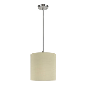 # 71004  One-Light Hanging Pendant Ceiling Light with Transitional Hardback Drum Lamp Shade in Gold Texture Fabric, 8" W