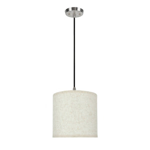 # 71051 One-Light Hanging Pendant Ceiling Light with Transitional Hardback Drum Fabric Lamp Shade, Flaxen Linen, 8" W