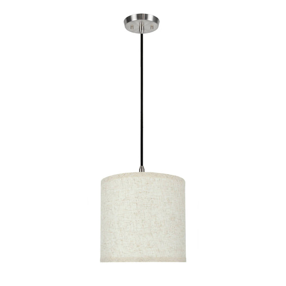# 71051 One-Light Hanging Pendant Ceiling Light with Transitional Hardback Drum Fabric Lamp Shade, Flaxen Linen, 8